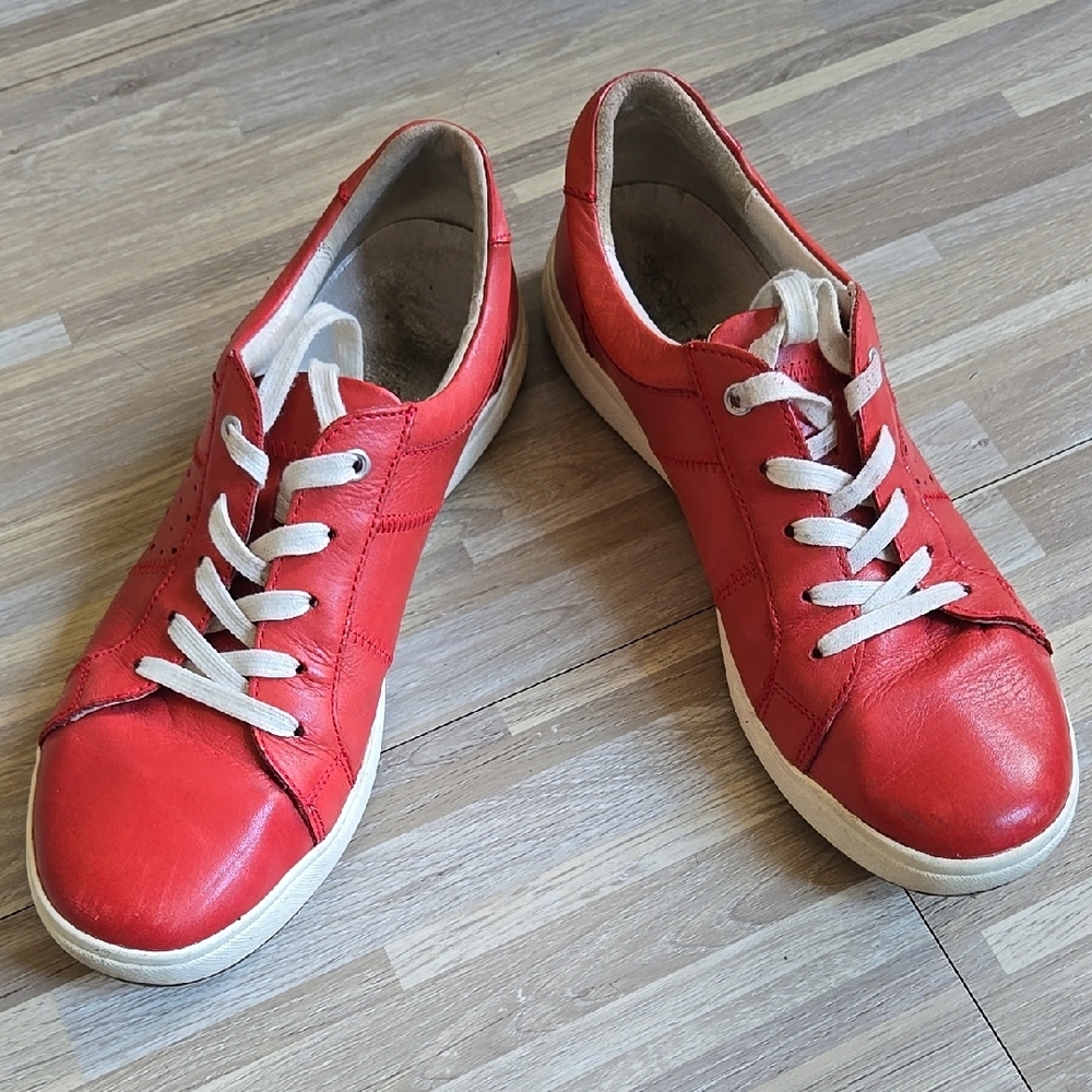 Red Leather Sneakers with White Laces